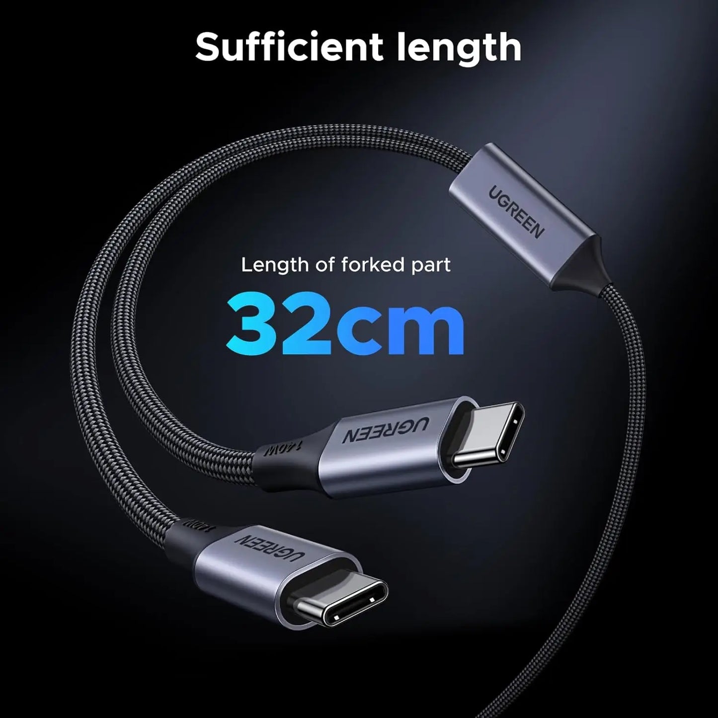 UGREEN - 140 W USB-C-Kabel, 1,5 m langes 2-in-1-USB-C-auf-USB-C-Kabel