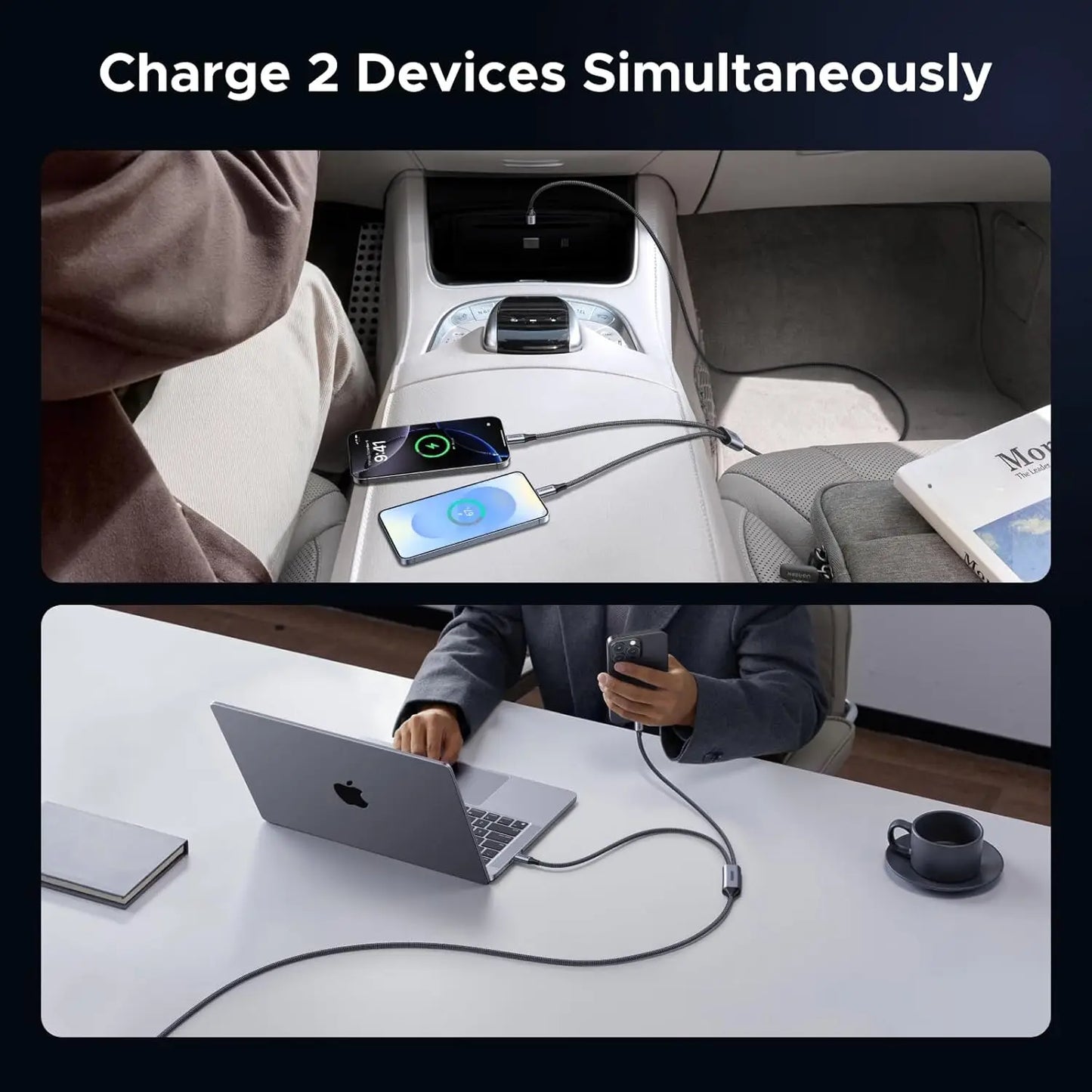 UGREEN - 140 W USB-C-Kabel, 1,5 m langes 2-in-1-USB-C-auf-USB-C-Kabel